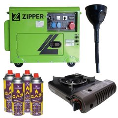 Дизельный генератор Zipper ZI-STE7500DSH + газовая плитка Orcamp CK-505 + 4 газовых картриджа 400 мл